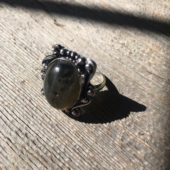 Sterling silver plated labradorite ring sz 7.75 scrollwork boho bohemian ring - Picture 6 of 7
